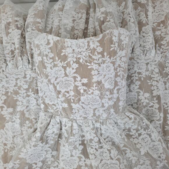 V. Chapman White Charlotte Lace Strapless Corset Slit Maxi Gown Sz 4 NWOT - Picture 7 of 10